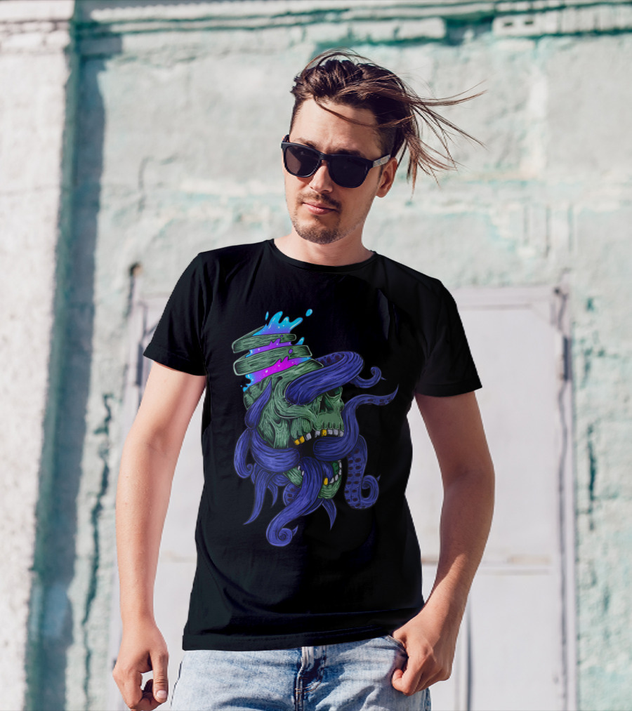 Headbang Skull With Tentacles And Psychedelic Elements T-Shirt