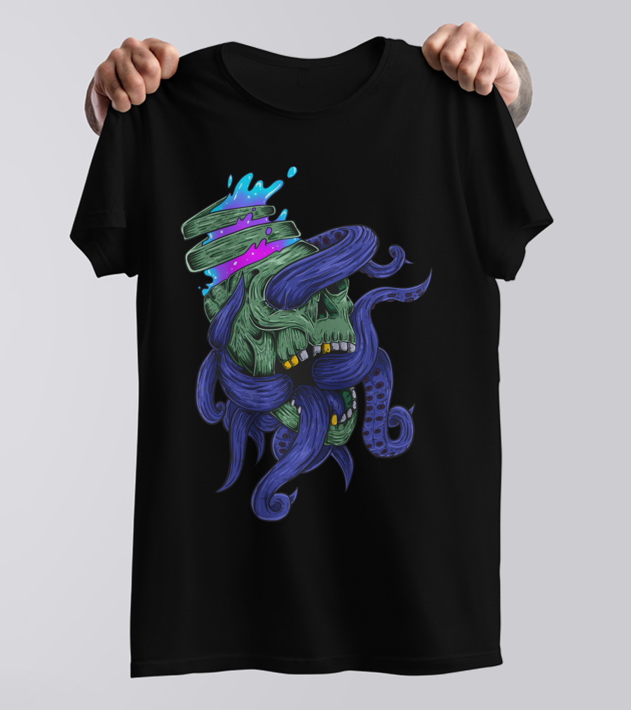 Headbang Skull With Tentacles And Psychedelic Elements T-Shirt