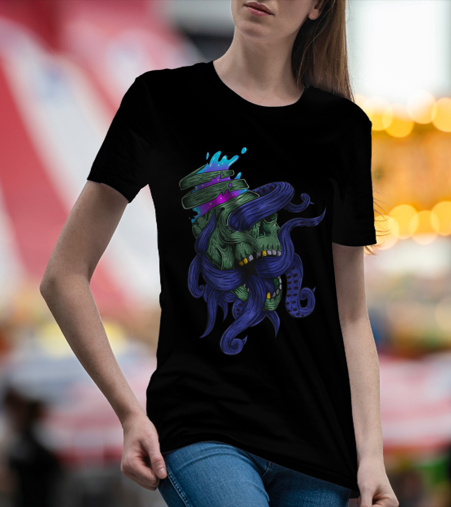 Headbang Skull With Tentacles And Psychedelic Elements T-Shirt