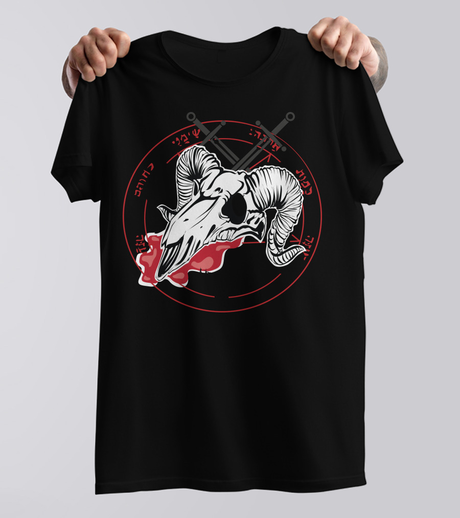 HELLPRINT BAPHOMET RAM SKULL RED BLOOD CIRCLE T-Shirt