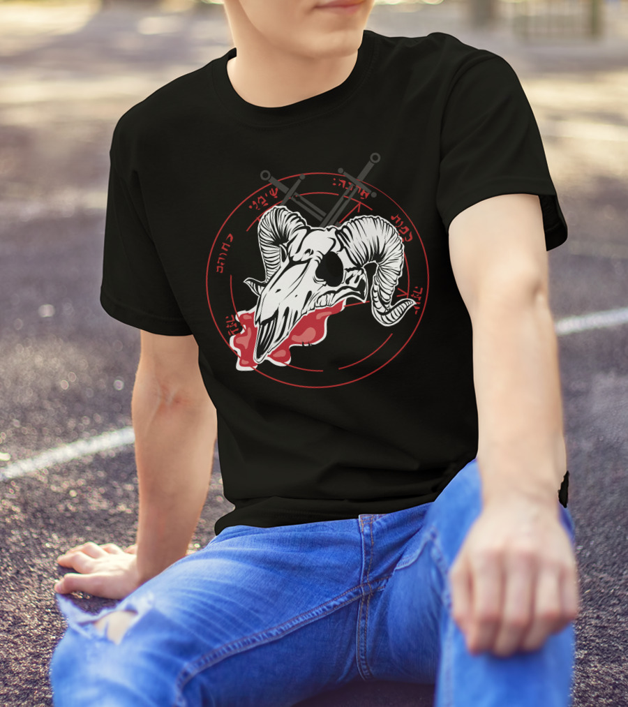 HELLPRINT BAPHOMET RAM SKULL RED BLOOD CIRCLE T-Shirt