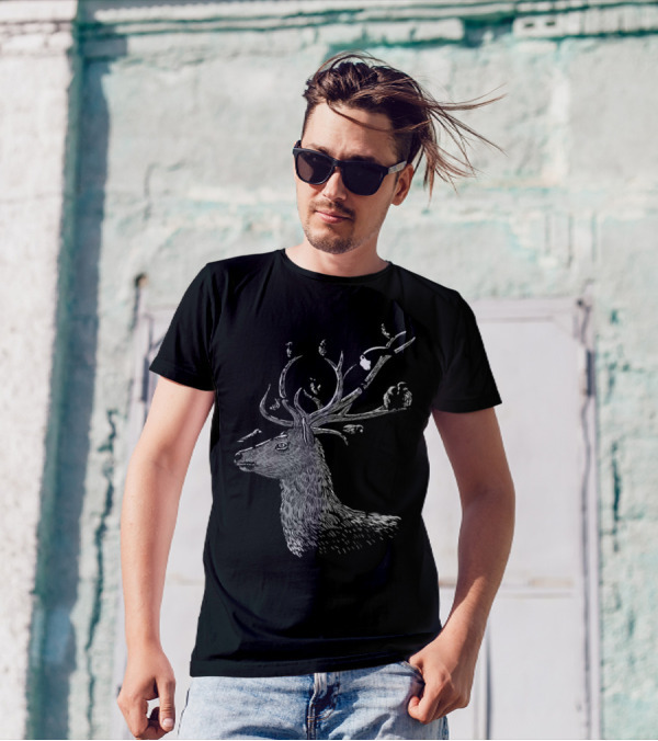 Hipster Deer With Birds In Antlers T-Shirt