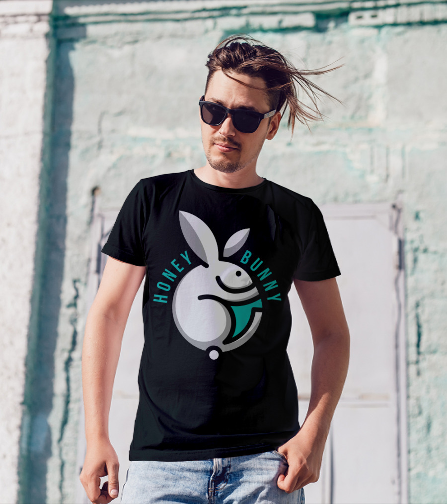 Honey Bunny Rabbit Logo With Stylized White Rabbit And Green Accents T-Shirt