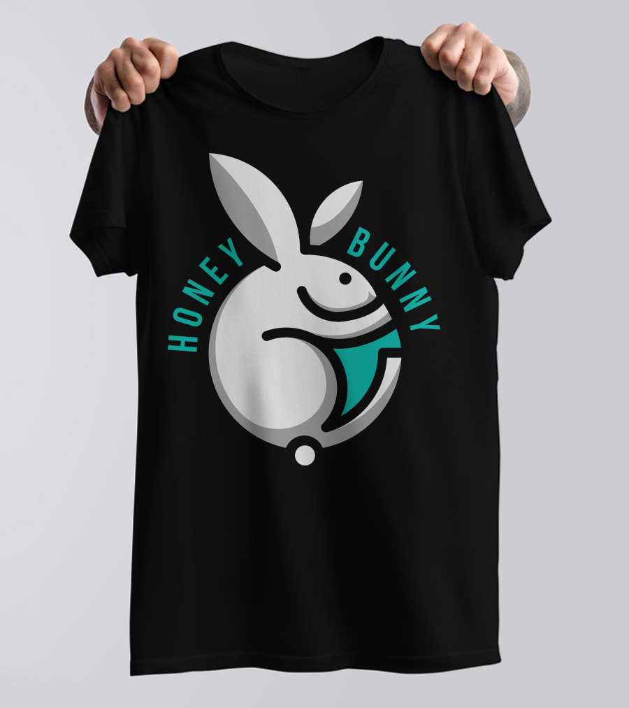 Honey Bunny Rabbit Logo With Stylized White Rabbit And Green Accents T-Shirt