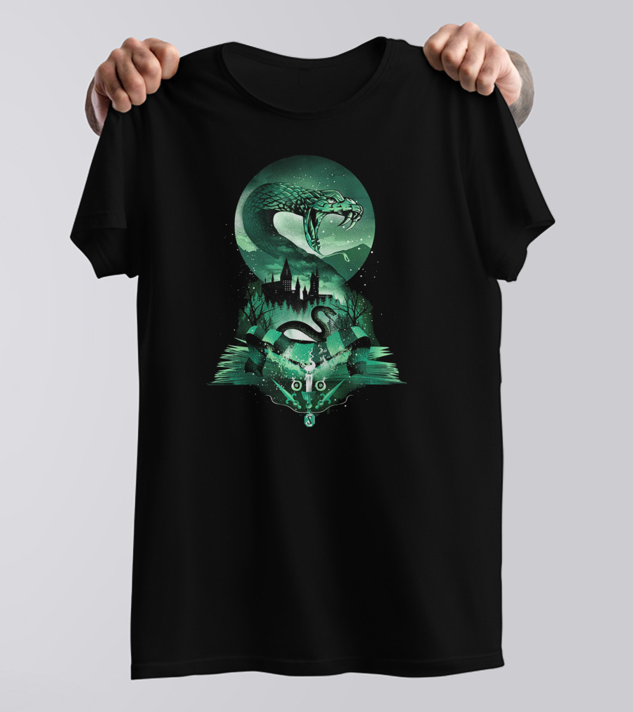 House Of Slytherin Snake Hogwarts Castle Moon T-Shirt