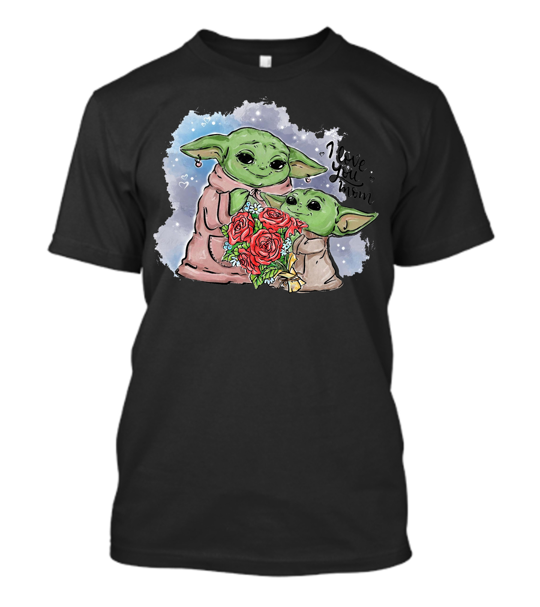 I Love You Mom Yoda Holding Flowers T-Shirt