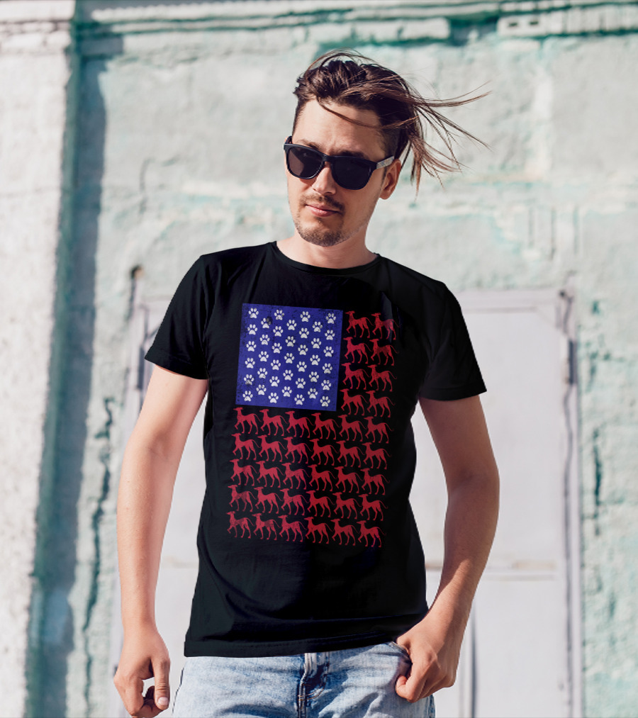 Italian Greyhound American Flag Patriotic 4th Of July With Paw Prints T-Shirt