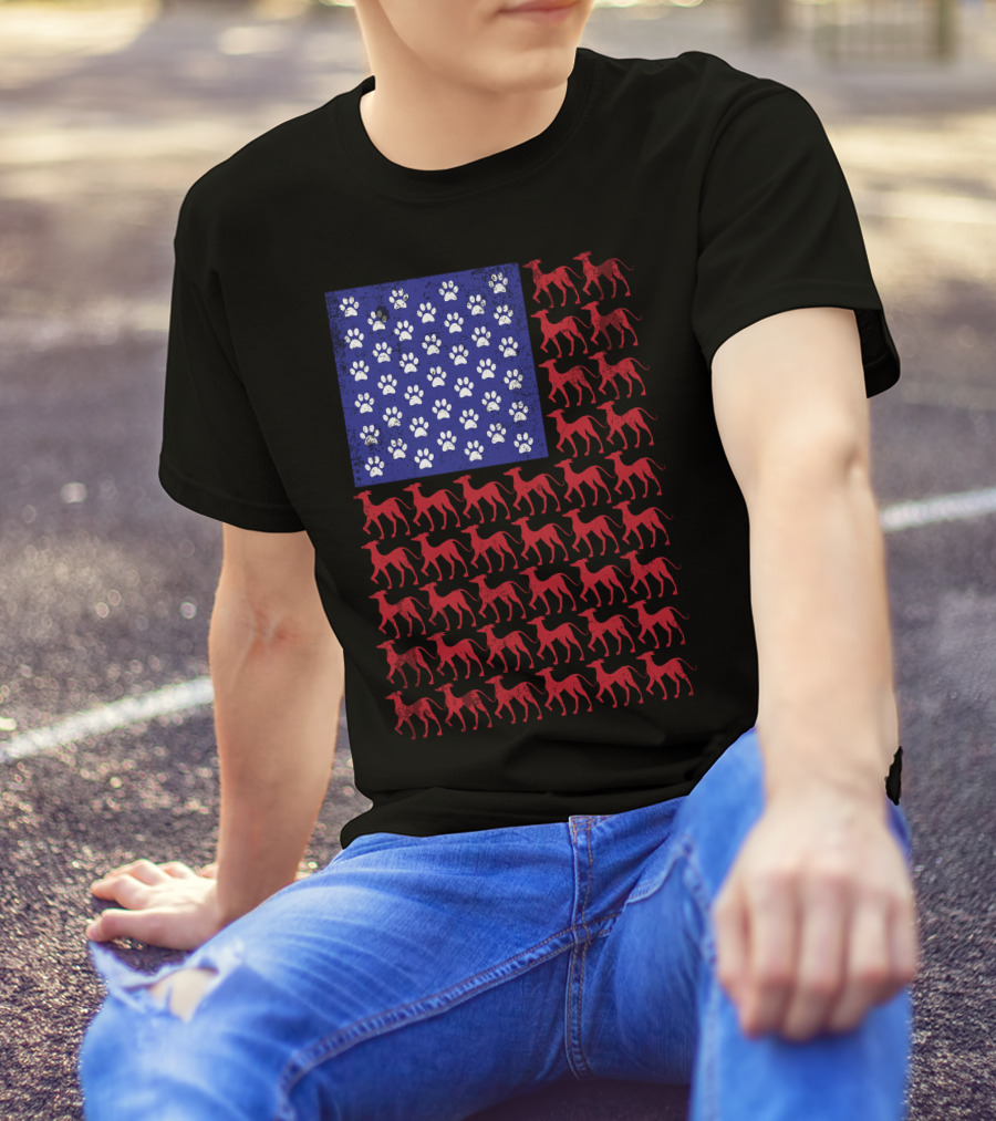 Italian Greyhound American Flag Patriotic 4th Of July With Paw Prints T-Shirt