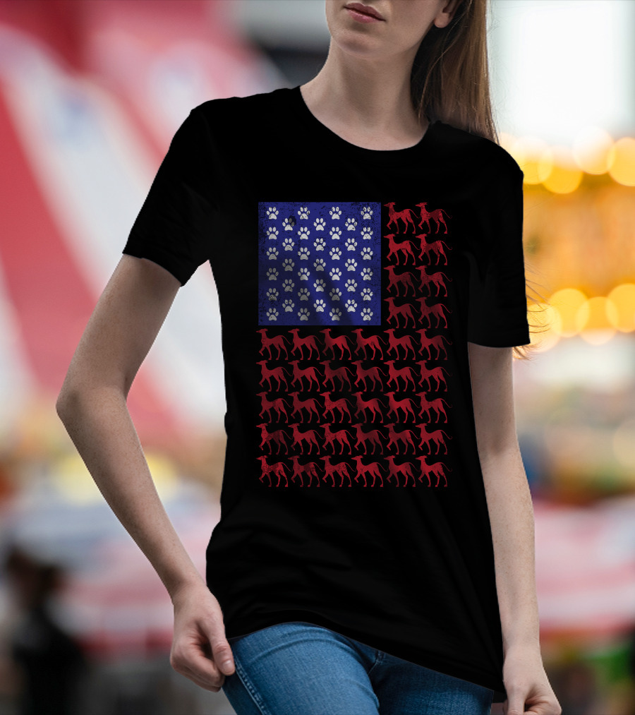 Italian Greyhound American Flag Patriotic 4th Of July With Paw Prints T-Shirt