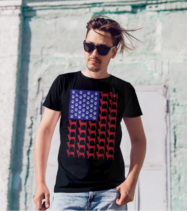 Jack Russell Terrier Paw Print American Flag T-Shirt
