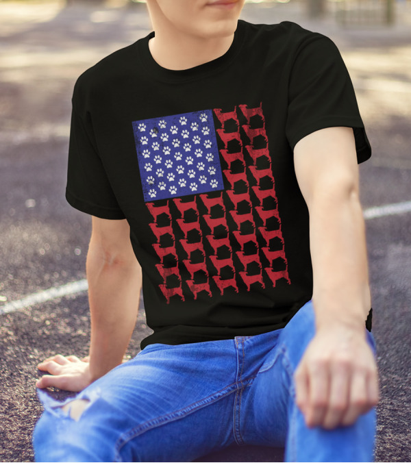 Jack Russell Terrier Paw Print American Flag T-Shirt