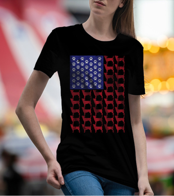 Jack Russell Terrier Paw Print American Flag T-Shirt
