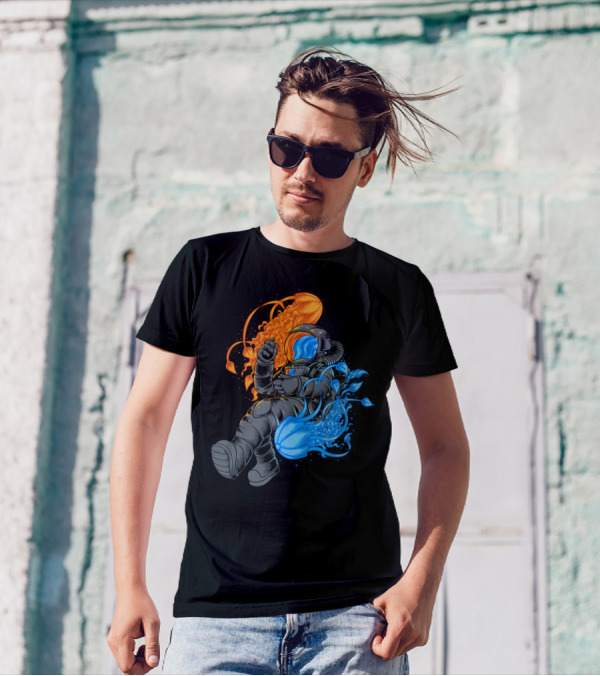 Jellyfish Astronaut Orange And Blue Cosmic Exploration T-Shirt