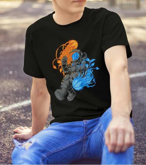 Jellyfish Astronaut Orange And Blue Cosmic Exploration T-Shirt