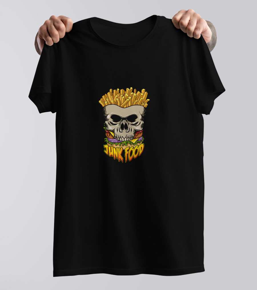 Junk Food Skull With Burger And Fries T-Shirt