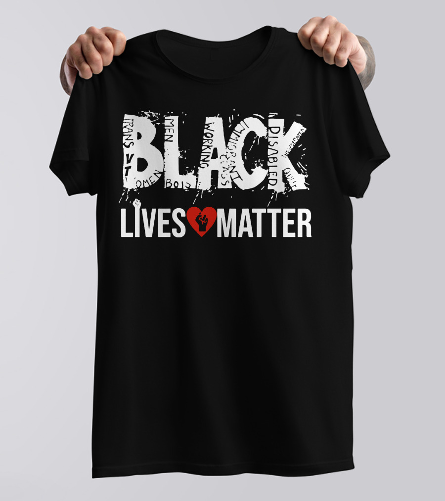 Justice For George Floyd Black Lives Matter Heart Symbol Inclusivity Words T-Shirt