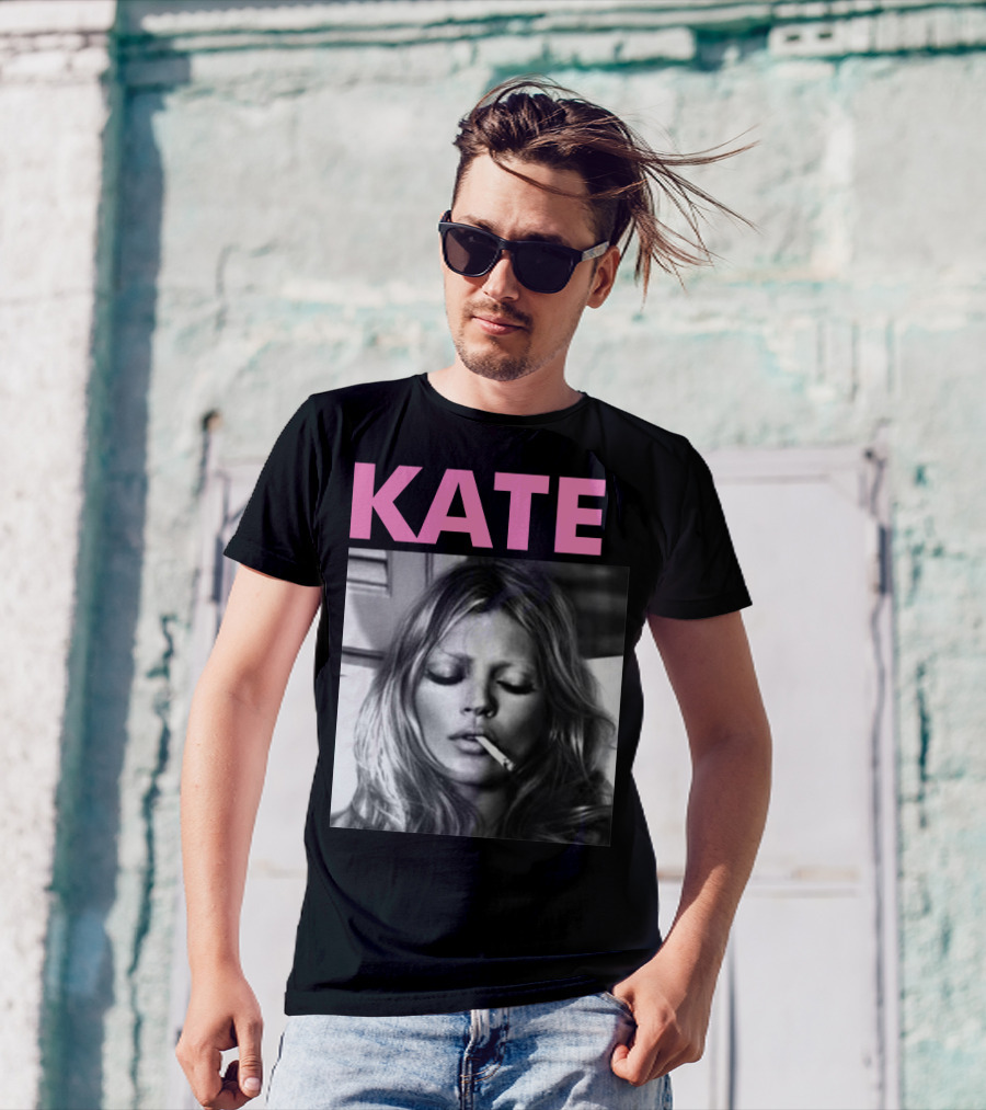 Kate Moss Smoking Portrait Black And White Image T-Shirt