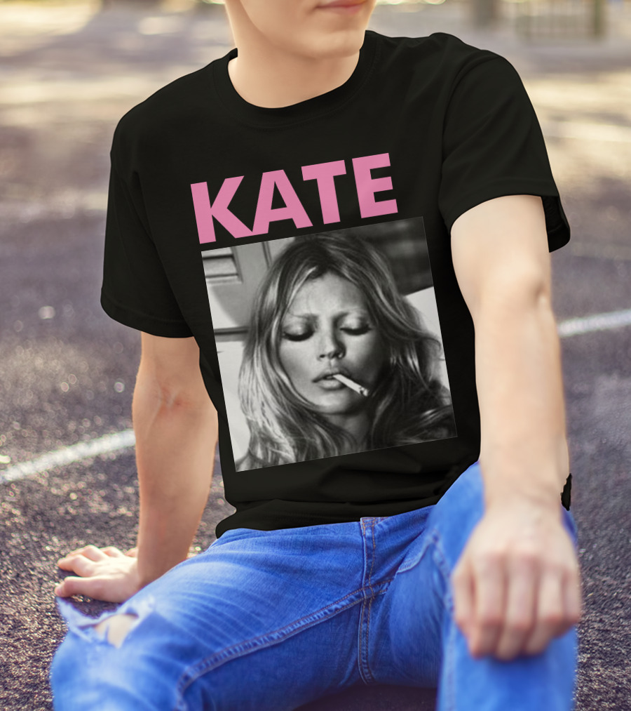 Kate Moss Smoking Portrait Black And White Image T-Shirt