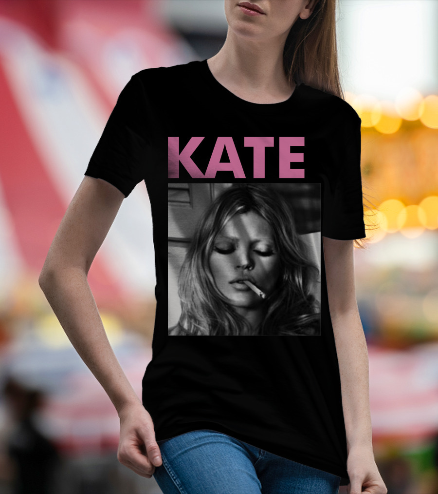 Kate Moss Smoking Portrait Black And White Image T-Shirt