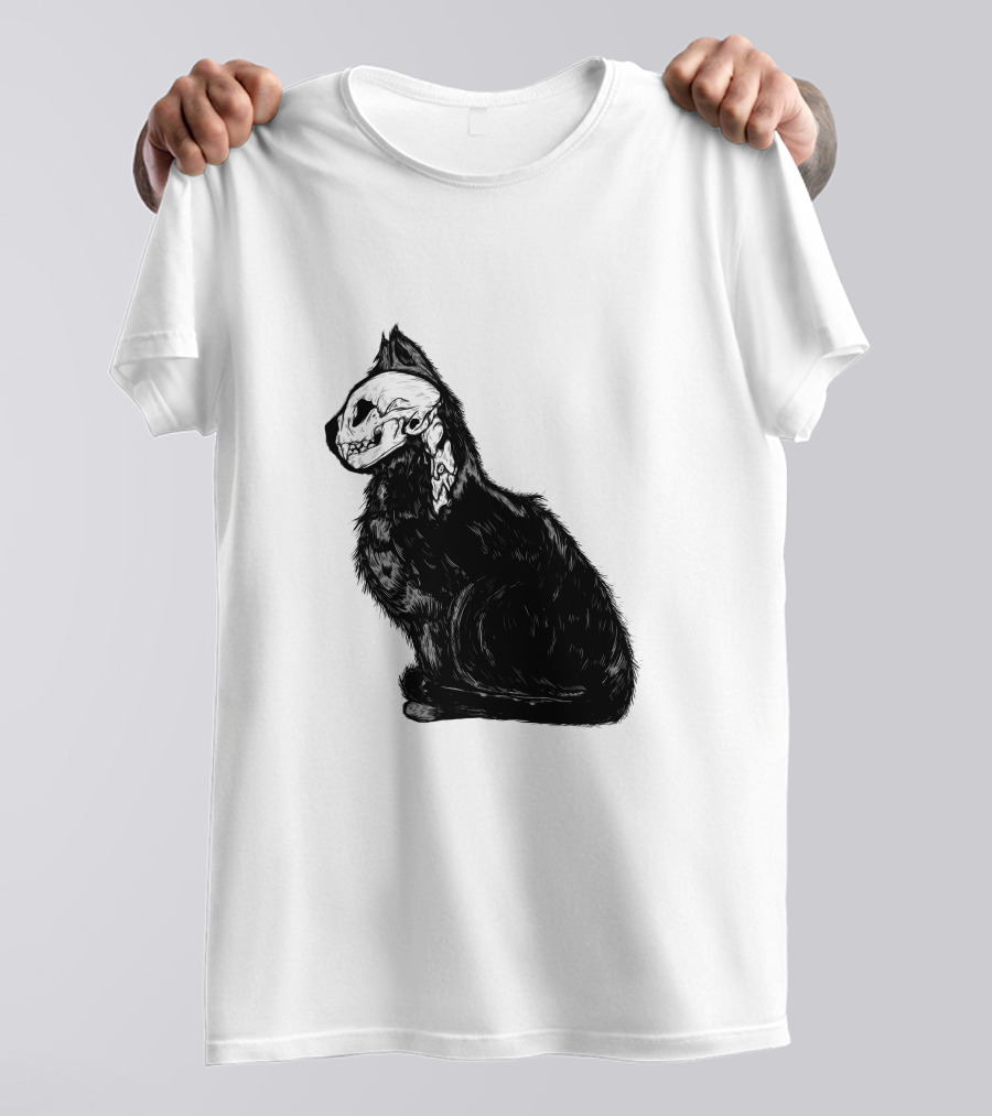 Kittycat Skeleton Illustration Cat Skull T-Shirt