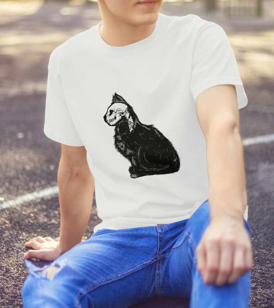 Kittycat Skeleton Illustration Cat Skull T-Shirt