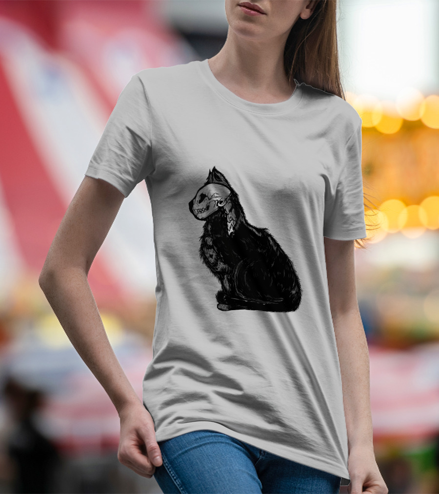 Kittycat Skeleton Illustration Cat Skull T-Shirt