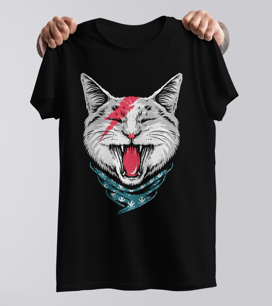Ziggy Stardust Lightning Bolt Cat Bandana T-Shirt