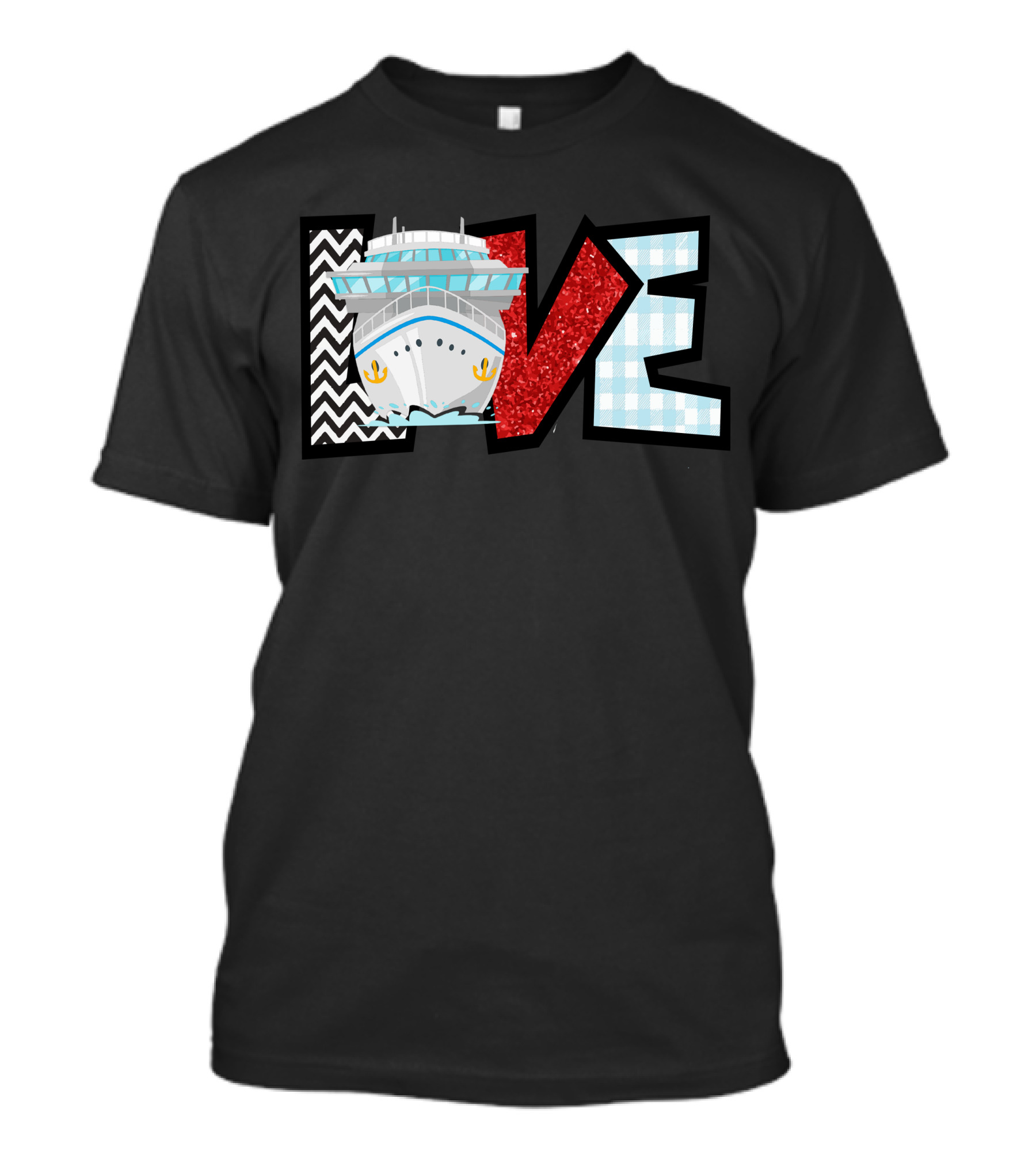 Love Cruise Ship With Chevron Gingham And Glitter Accents T-Shirt