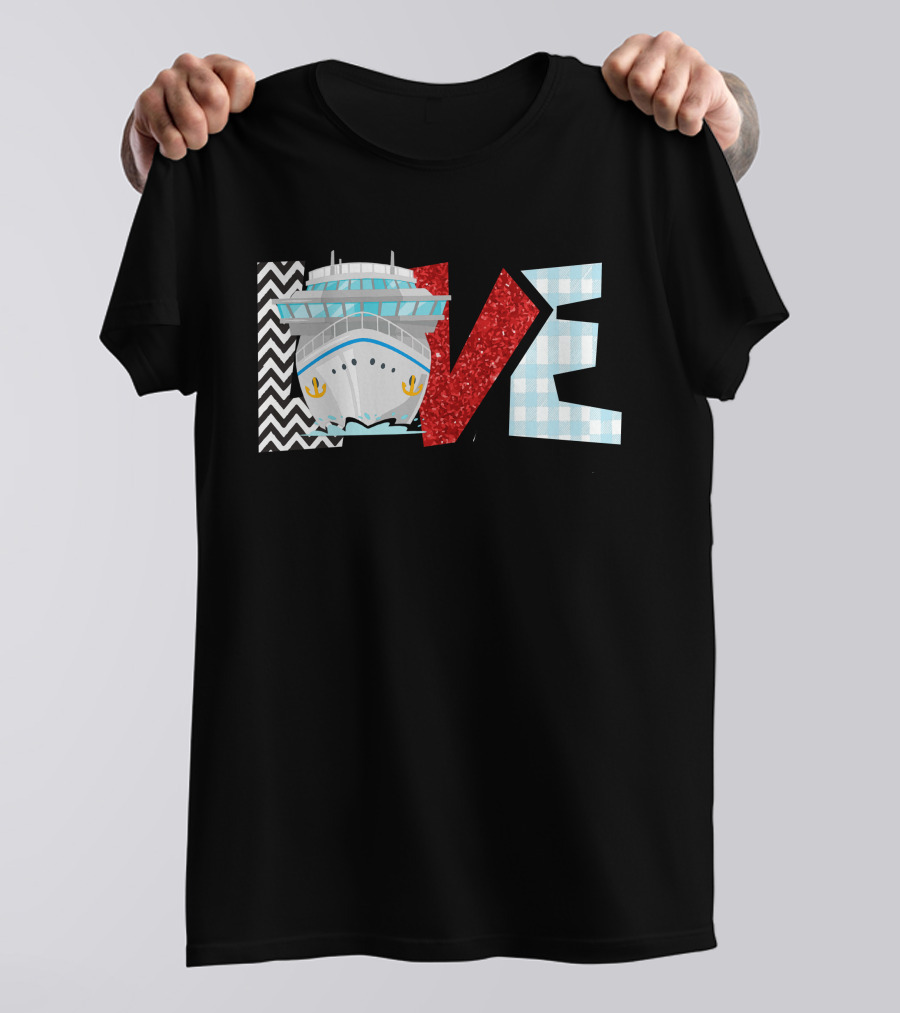 Love Cruise Ship With Chevron Gingham And Glitter Accents T-Shirt