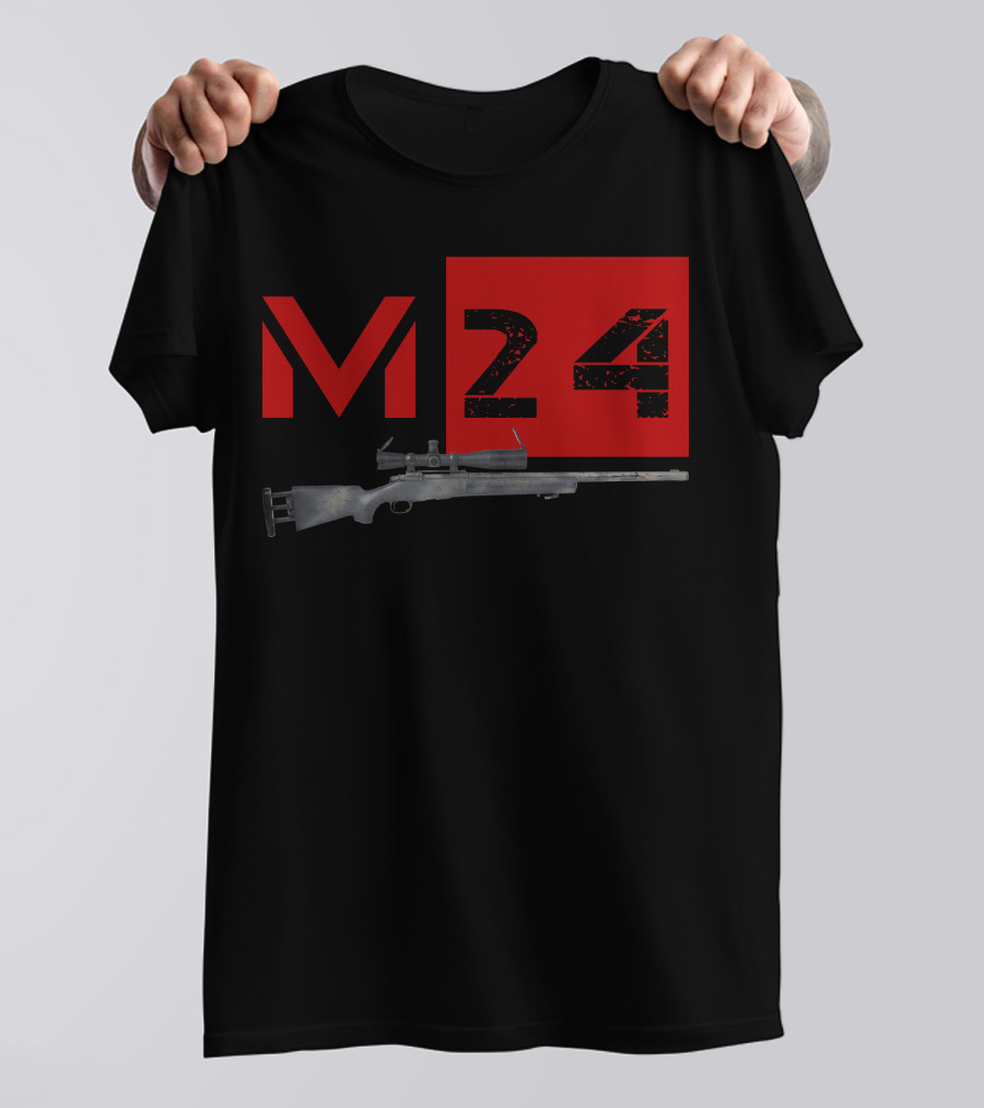 M24 Sniper Rifle Graphic With Distressed Red Text T-Shirt