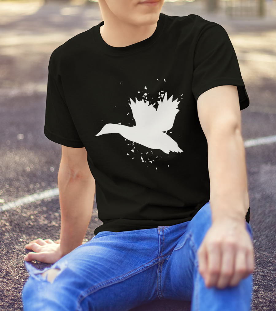 Mallard Duck Silhouette In Flight With Abstract Accents T-Shirt