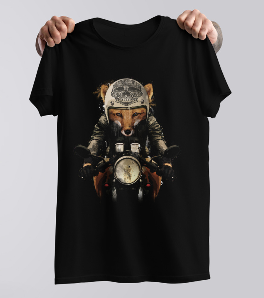 Man Fox Biker Skull Helmet Motorcycle Rider T-Shirt