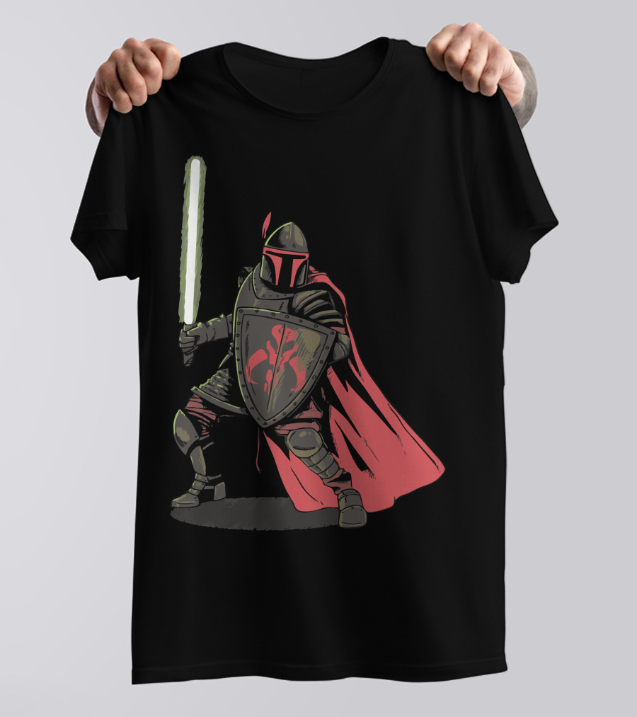 Mandalorian Knight With Lightsaber And Shield T-Shirt
