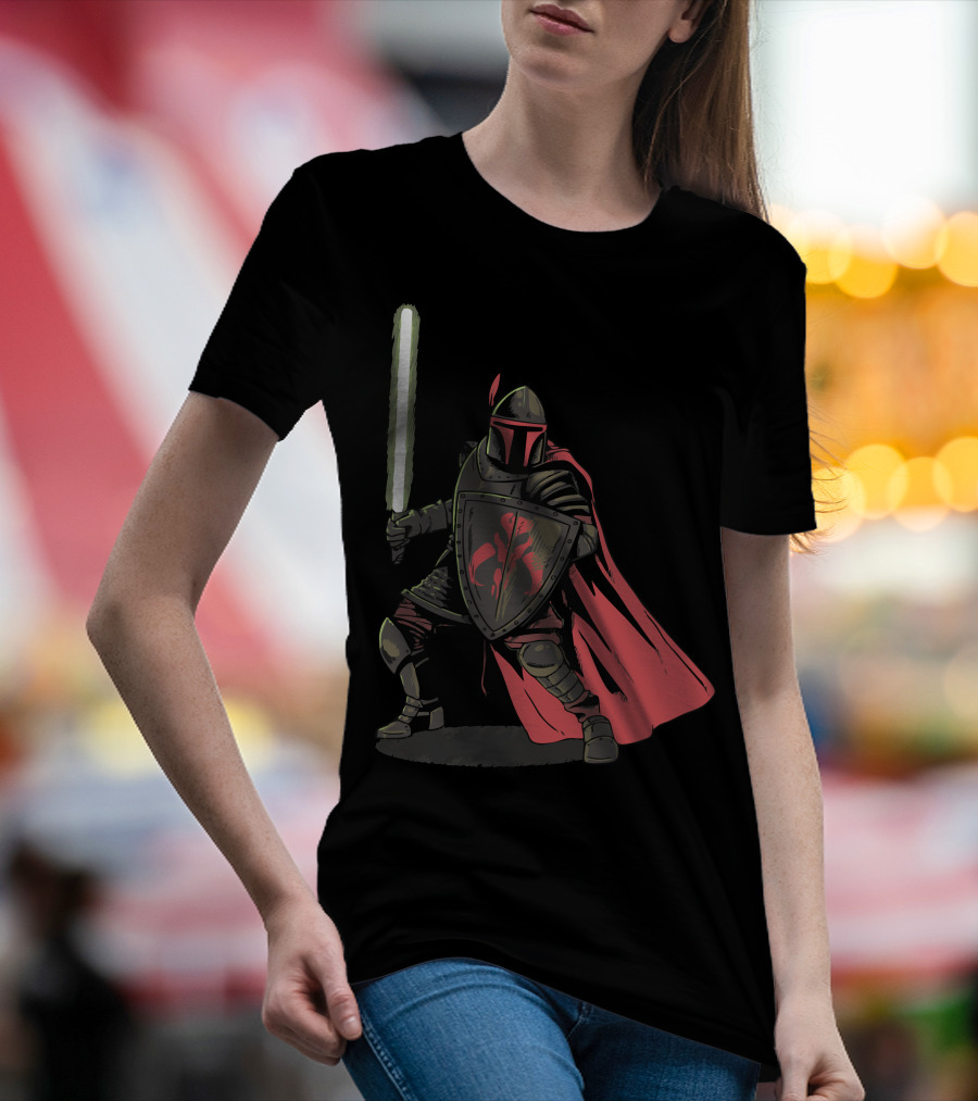 Mandalorian Knight With Lightsaber And Shield T-Shirt