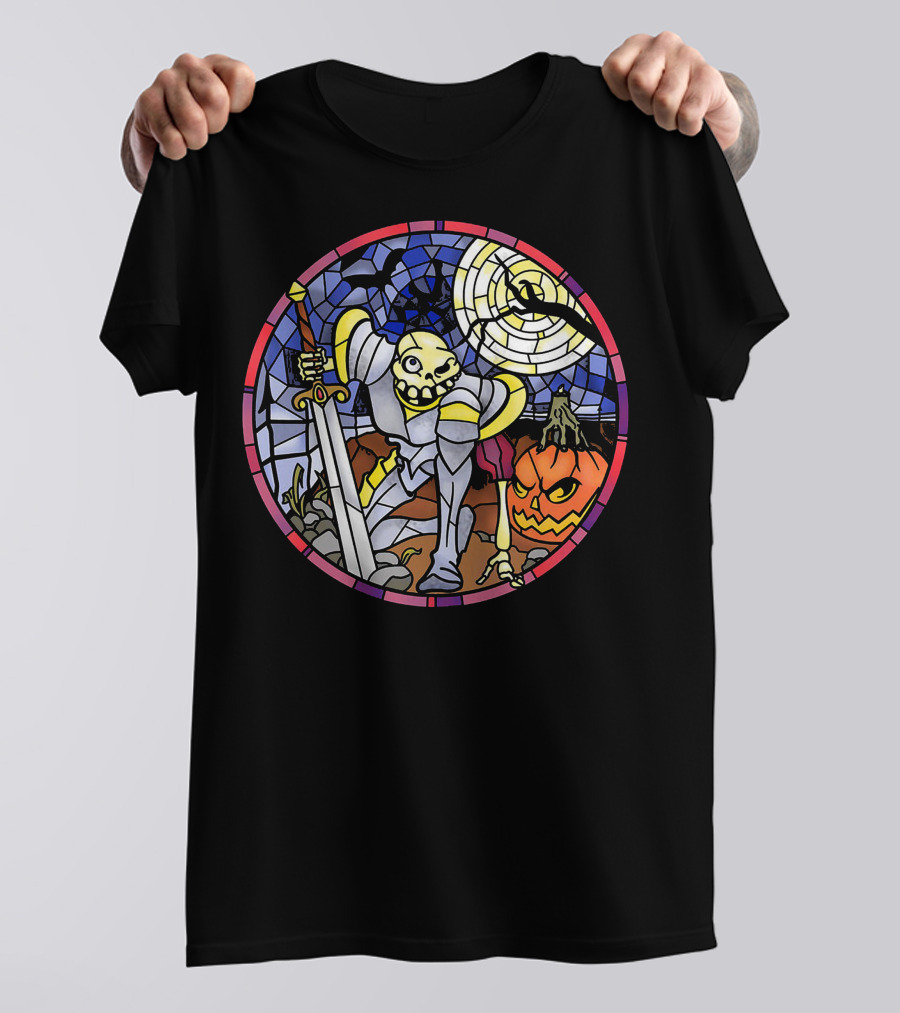 MediEvil Sir Daniel Fortesque Stained Glass Design Halloween Adventure T-Shirt