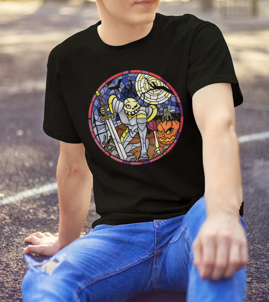MediEvil Sir Daniel Fortesque Stained Glass Design Halloween Adventure T-Shirt