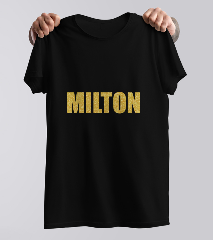 Milton Quality John Milton Mask Text Bold Gold Letters T-Shirt