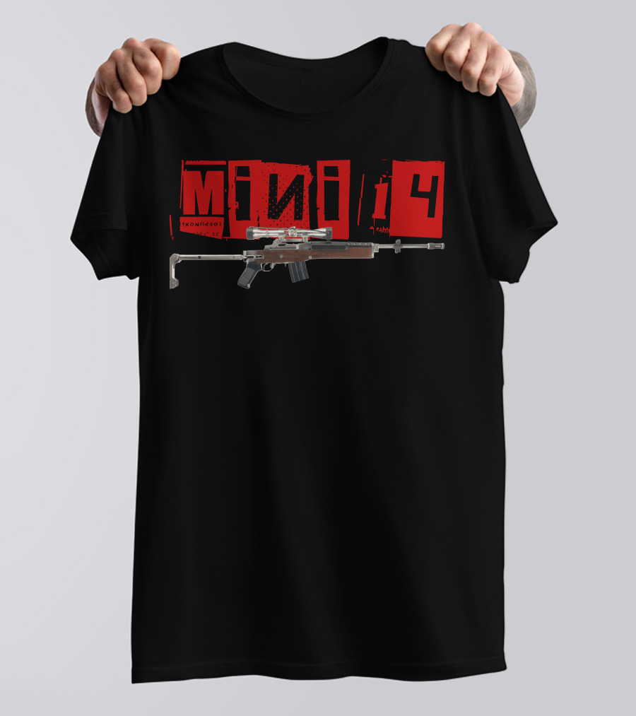 Mini 14 Rifle Retro Design With Bold Red Lettering T-Shirt