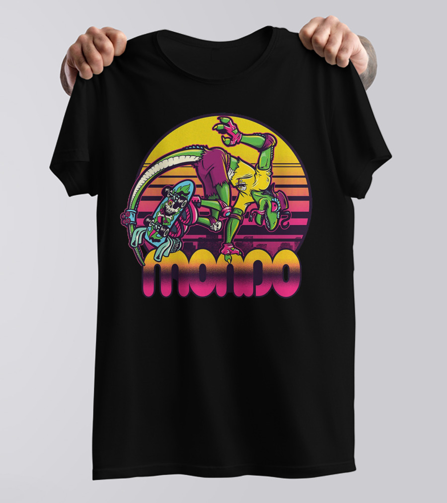 Mondo Gecko Skateboarding Sunset T-Shirt