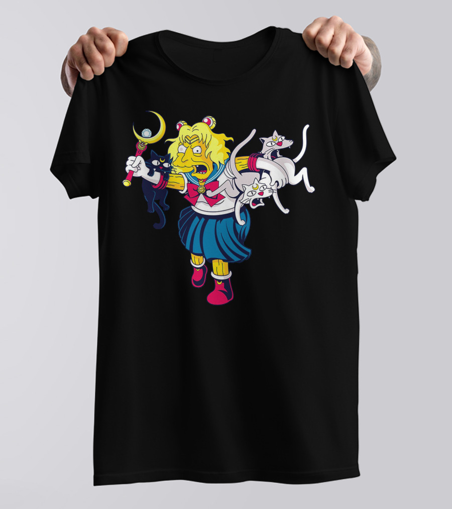 Homer Simpson Sailor Moon Parody With Luna And Artemis Cats T-Shirt