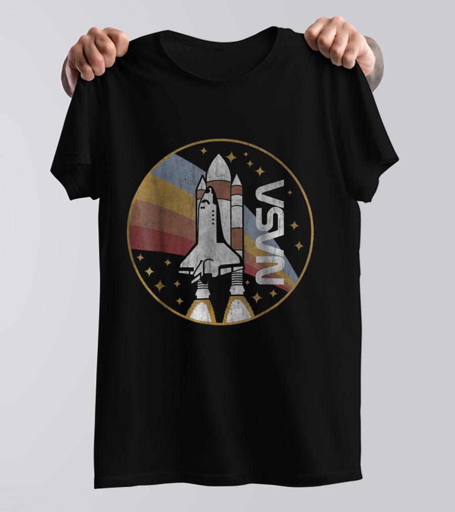 NASA Space Shuttle Launch Retro Rainbow Stars T-Shirt