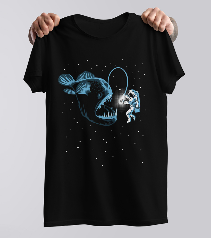Netherfish Hunting Astronaut Space Encounter With Anglerfish-Like Creature T-Shirt