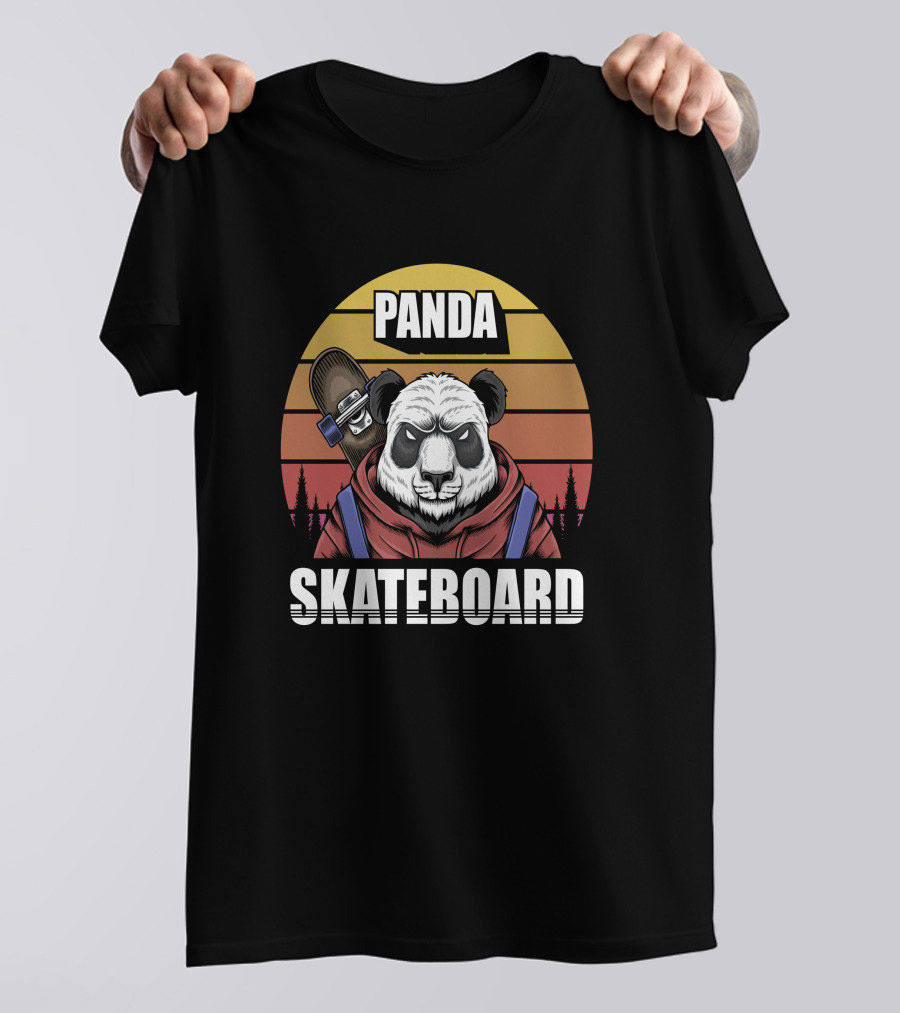 Panda Skateboard Retro Sunrise Style Hoodie Forest Adventure T-Shirt