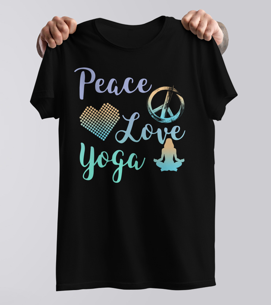 Peace Love Yoga Peace Symbol Gradient Heart T-Shirt