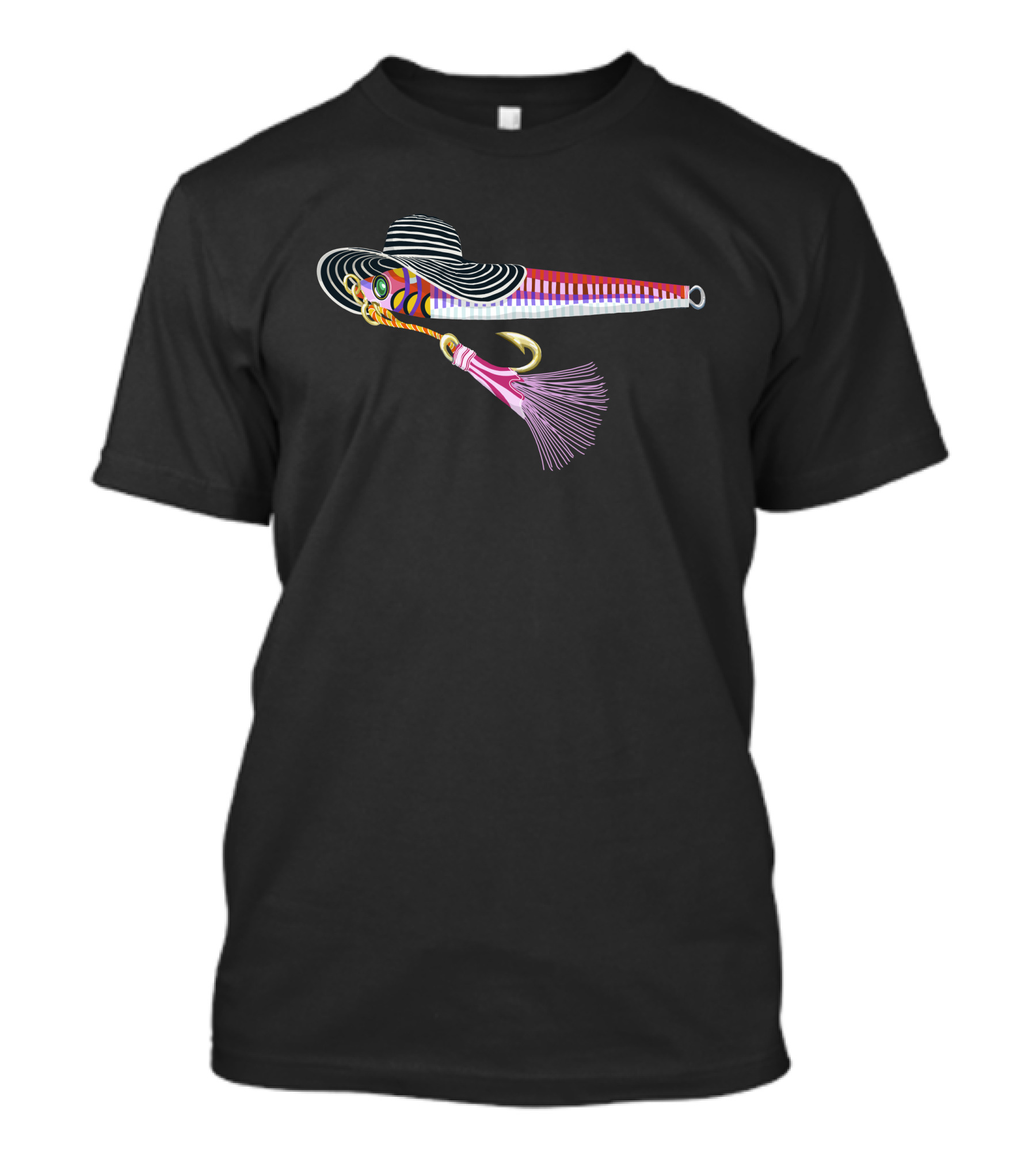 Pink Fishing Lure With Striped Hat T-Shirt