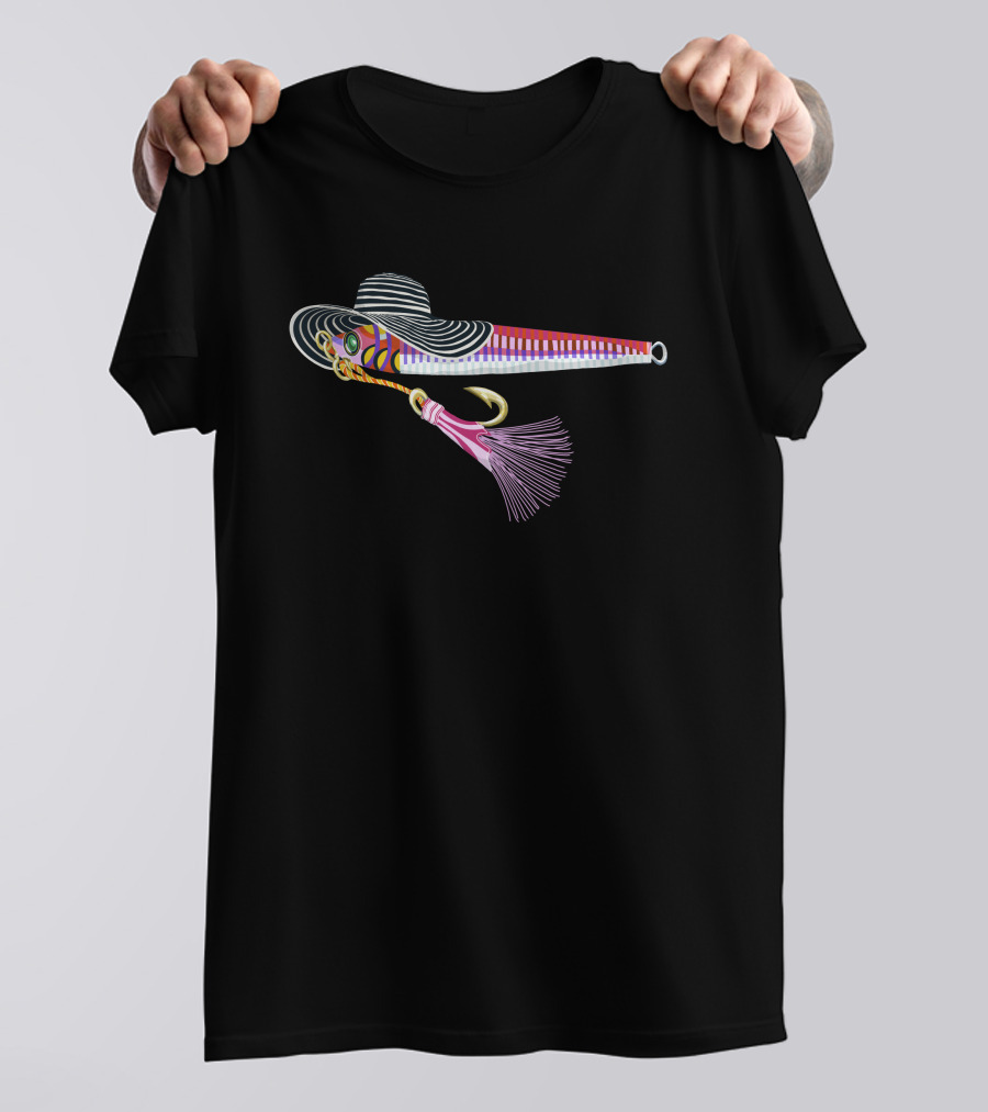 Pink Fishing Lure With Striped Hat T-Shirt