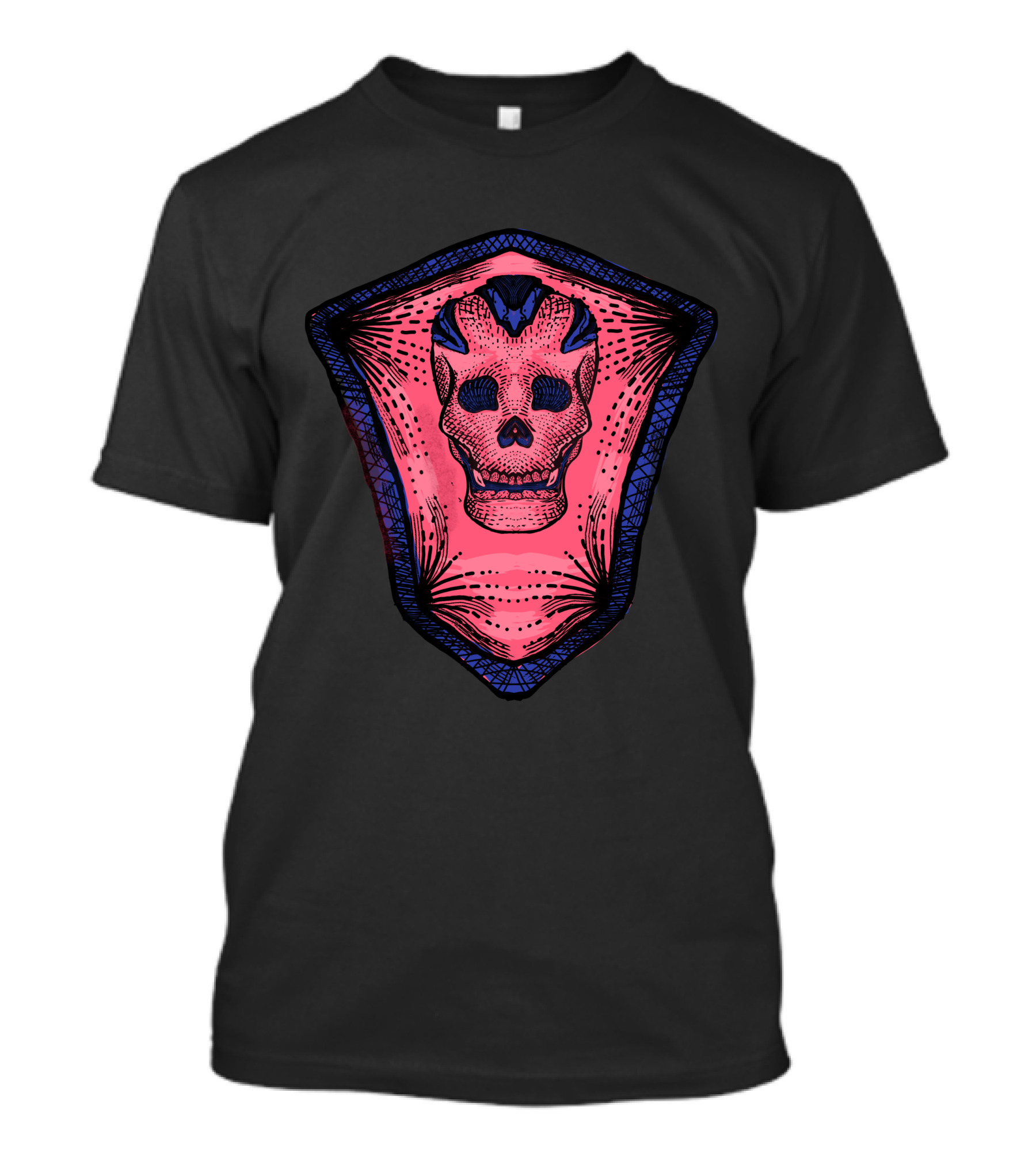Pinky Skull Shield With Intricate Blue Accents T-Shirt