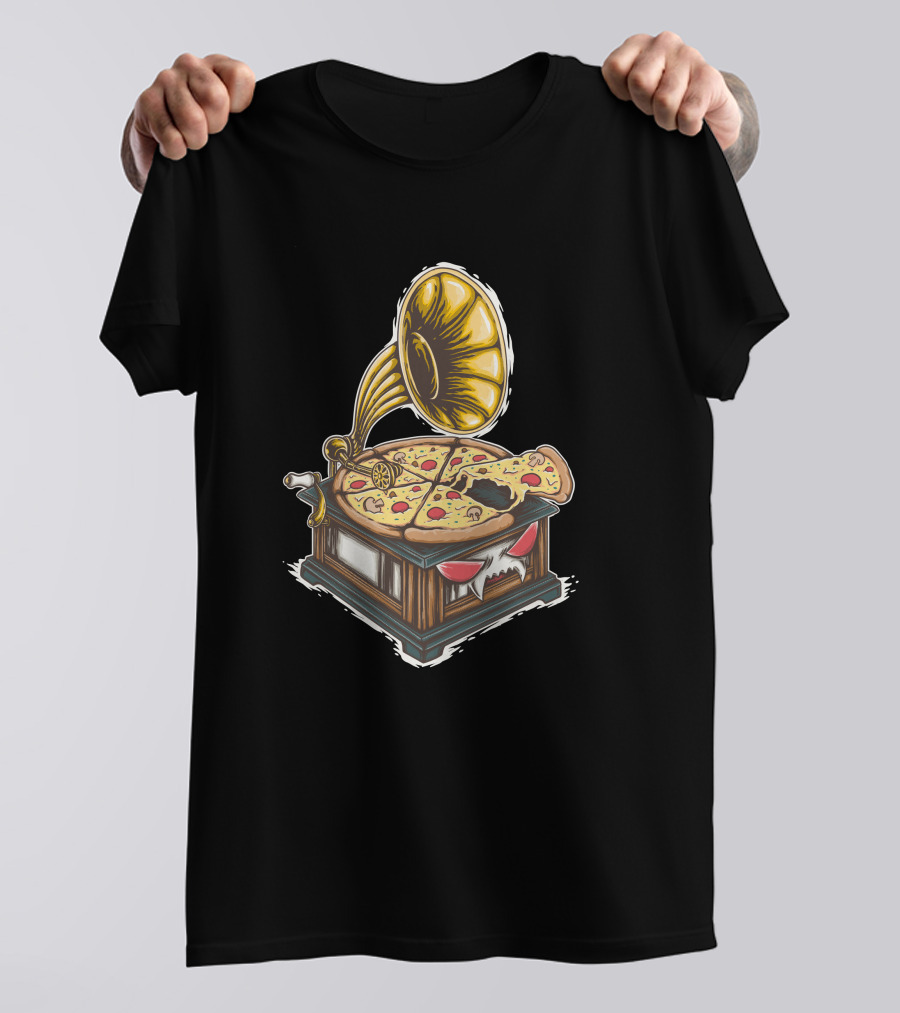 Pizza Gramophone Vintage Music Slice Fusion T-Shirt