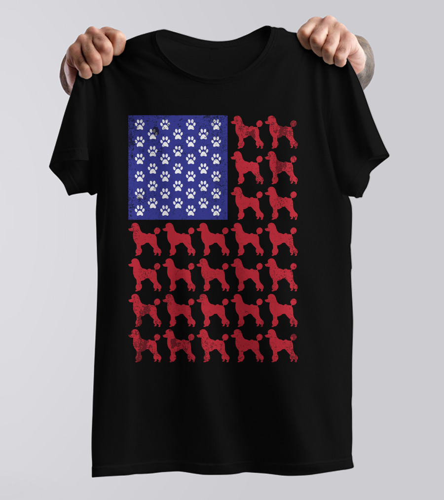 Poodle Paw Print American Flag T-Shirt