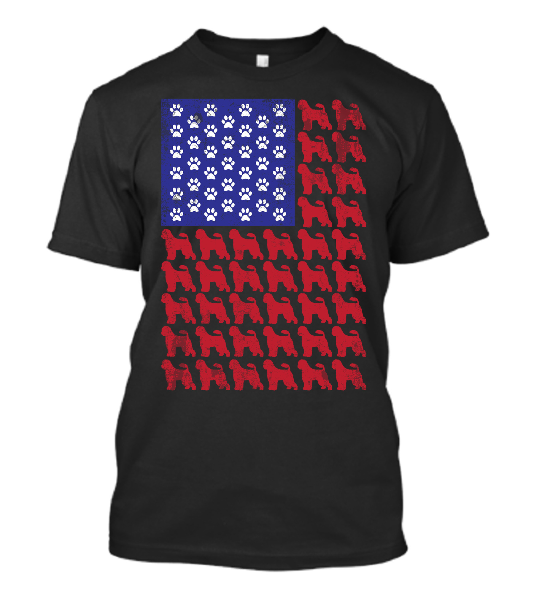 Portuguese Water Dog Paw Print Stars American Flag T-Shirt
